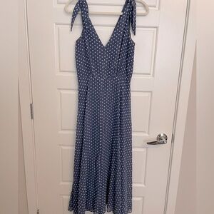 Betsey Johnson Blue Floral Embroidered Tie Strap Pebble Crepe Midi Dress